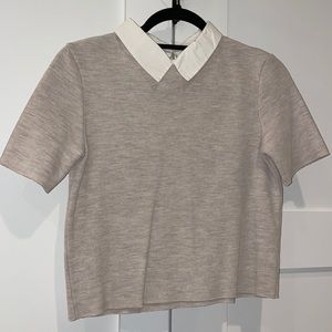 Zara Short Sleeve Work Top - Beige with White Collar